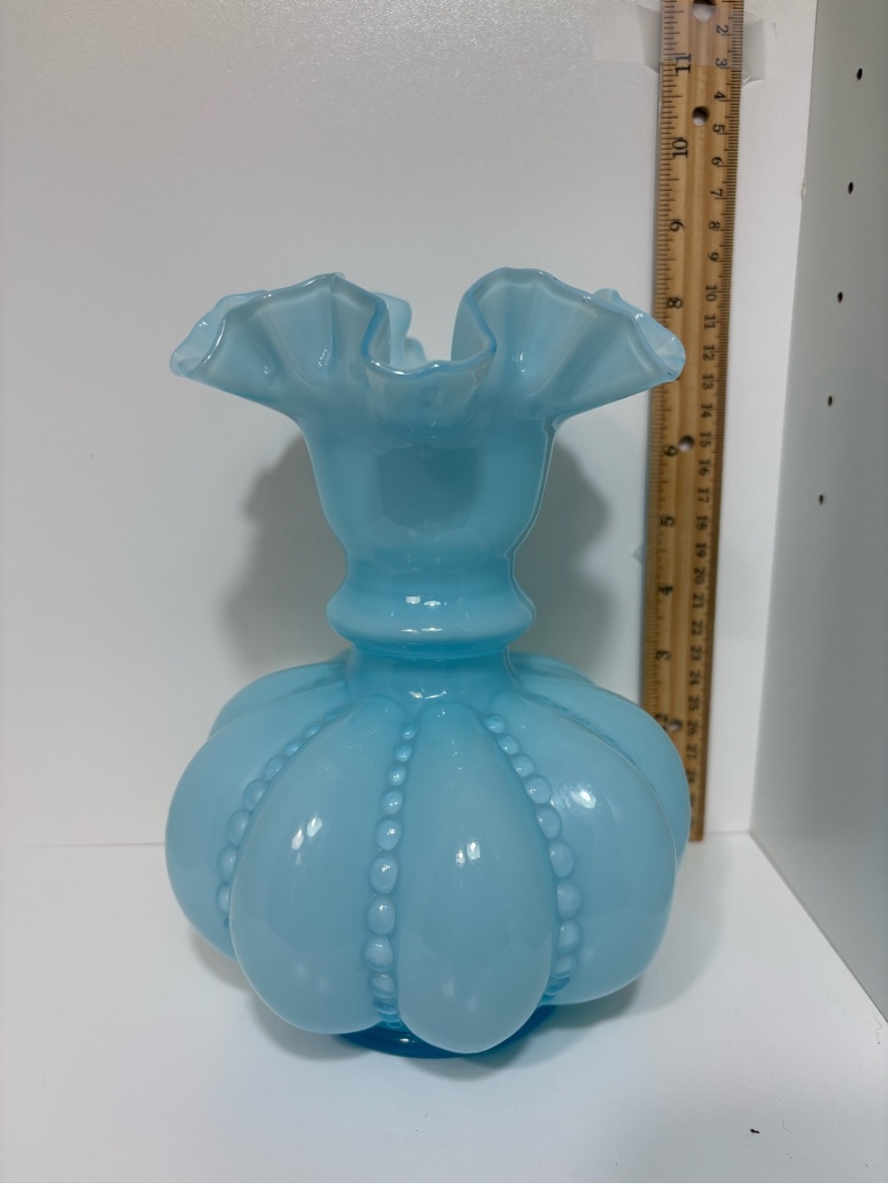 Vintage Fenton Baby Blue Ruffled Glass Decorative Vase